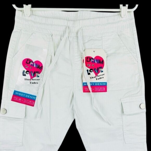 Tag Blue Women's Stretch Pull-on White Lightweight Cargo Capri Pants Size 10 NWT - Picture 3 of 12